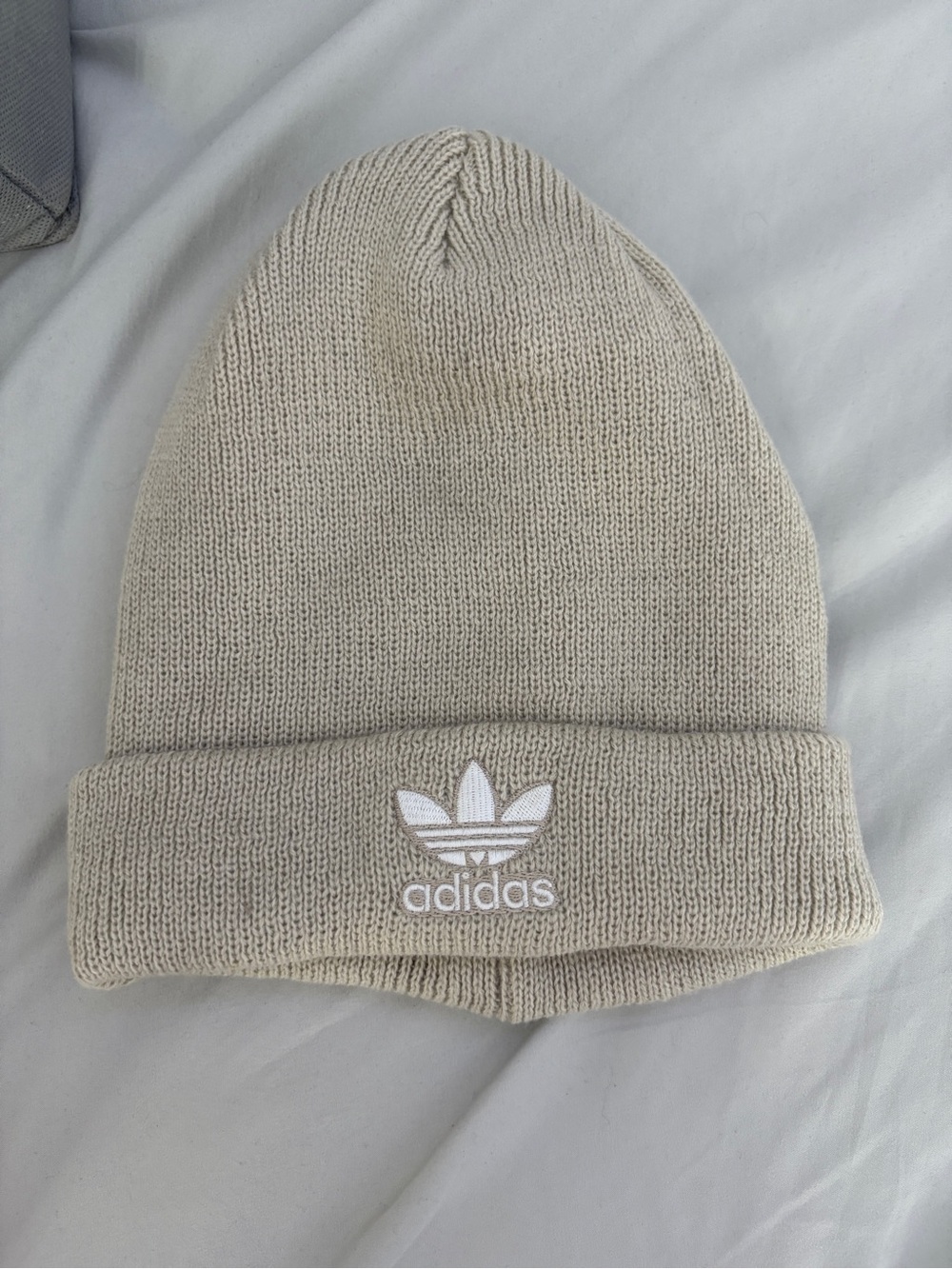 adidas Trefoil Cuffed Beanie - Light Beige with White Logo